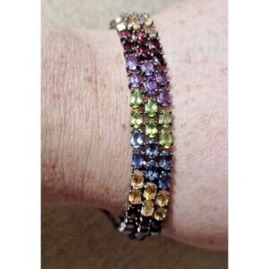 Beautiful Multi Gemstone 925 Sterling Silver Vermeil Bracelet